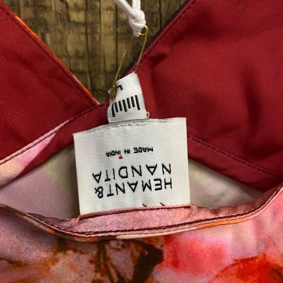 HEMANT & NANDITA Tuhi maxi dress Vibrant Red Pink floral slip NWT Revolve L - Picture 10 of 12